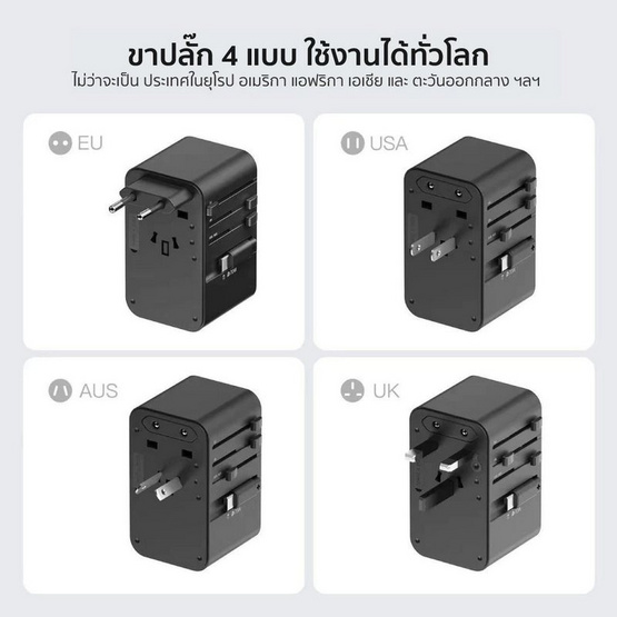 Orsen by Eloop หัวแปลงปลั๊กไฟ GaN Universal Travel Adapter รุ่น C22