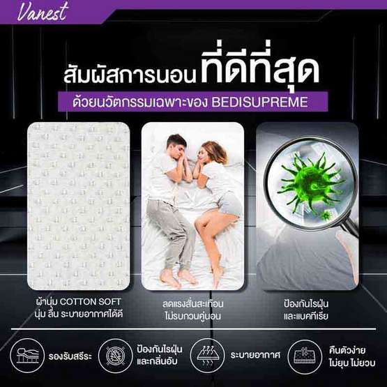 ที่นอนสปริง ระบบ SPRING MOTION FLEX 2.3 รุ่น Vanest+ สีขาว