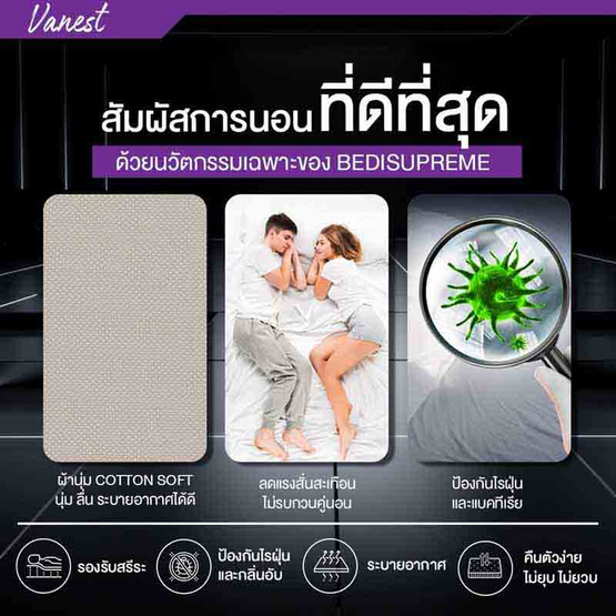 ที่นอนสปริง ระบบ SPRING MOTION FLEX 2.3 รุ่น Vanest+ สีน้ำตาล ที่นอนสปริง ระบบ SPRING MOTION FLEX 2.3 รุ่น Vanest+ สีน้ำตาล