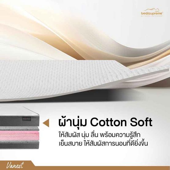 ที่นอนยางPE เสริมฟองน้ำ หุ้มผ้านุ่ม Cotton soft รุ่น Vanest หนา 5 นิ้ว สีขาว