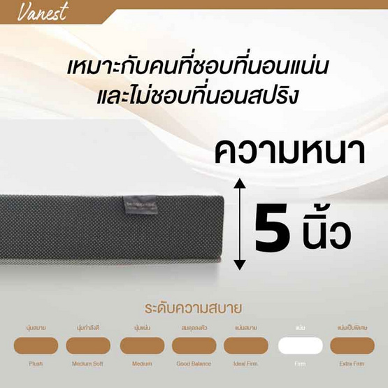 ที่นอนยางPE เสริมฟองน้ำ หุ้มผ้านุ่ม Cotton soft รุ่น Vanest หนา 5 นิ้ว สีขาว