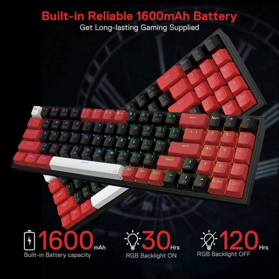 Redragon คีย์บอร์ดเกมไร้สาย K628 Pollux RGB Pro Brown Switch (EN/TH)