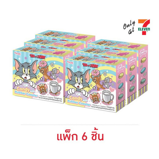 โอเค ลูกอมกลิ่นสตรอเบอร์รี พร้อมที่รองแก้วทอมแอนด์เจอร์รี่ คละลาย 5 กรัม (แพ็ก 6 ชิ้น)