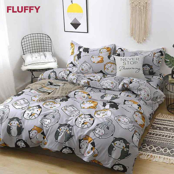 Fluffy ชุดผ้าปูที่นอน+รวมผ้านวม คอลเลคชั่น Dreamy ลาย Lazy cat Fluffy ชุดผ้าปูที่นอน+รวมผ้านวม คอลเลคชั่น Dreamy ลาย Lazy cat