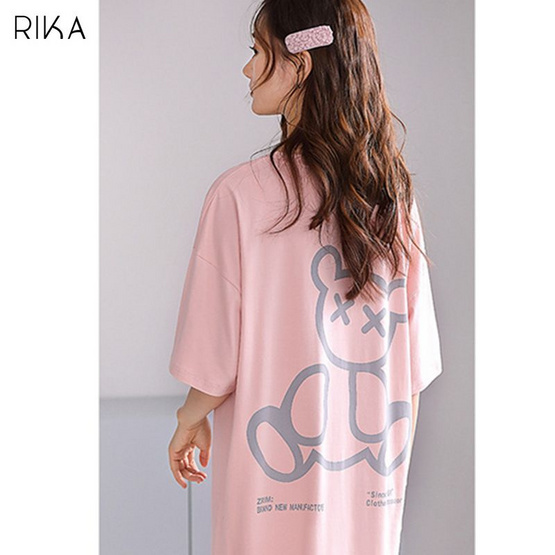 RIKA ชุดนอนกระโปรงน่ารักพิมพ์ลายหมี ผ้าคอตตอน สแปนเด็กซ์ รุ่น AA3063