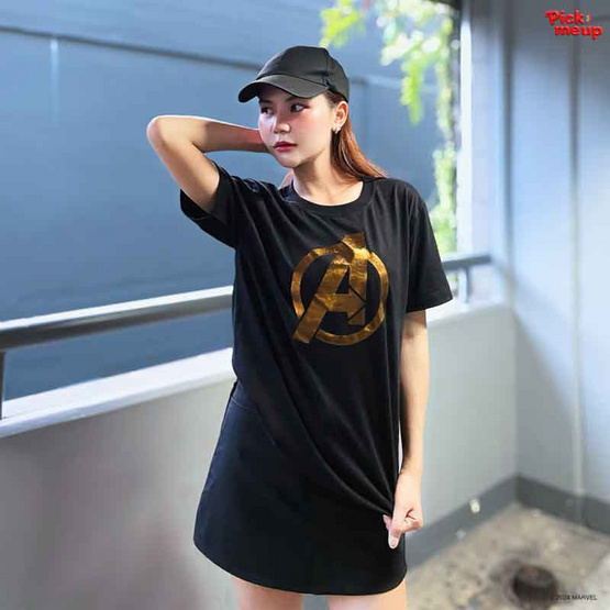 PickMeUp เสื้อยืดพิมพ์ลาย AVENGERS COPPER LOGO สีดำ PickMeUp เสื้อยืดพิมพ์ลาย AVENGERS COPPER LOGO สีดำ