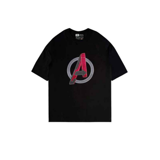 PickMeUp เสื้อยืดพิมพ์ลาย AVENGERS TEXTURED LOGO สีดำ