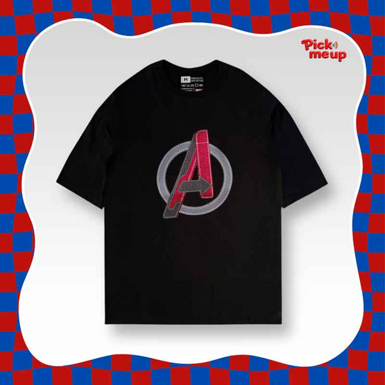 PickMeUp เสื้อยืดพิมพ์ลาย AVENGERS TEXTURED LOGO สีดำ