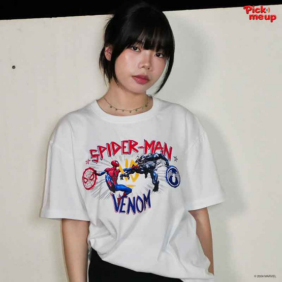 PickMeUp เสื้อยืดพิมพ์ลาย SPIDER-MAN VS VENOM สีดำ