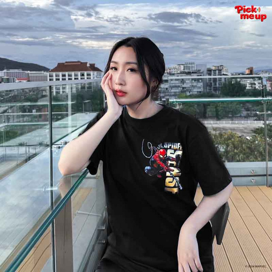 PickMeUp เสื้อยืดพิมพ์ลาย SPIDER-MAN WEBBED สีดำ PickMeUp เสื้อยืดพิมพ์ลาย SPIDER-MAN WEBBED สีดำ