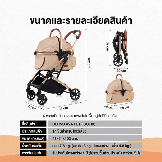 Bernd AVA Pet Isofix รถเข็นสัตว์เลี้ยง Golden Beige