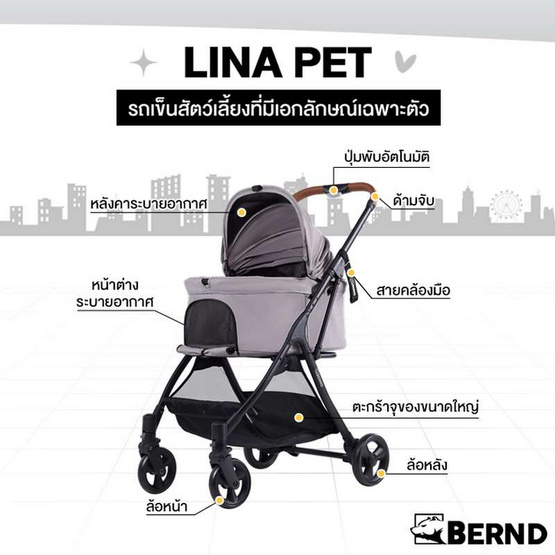 Bernd Lina Pet Auto Fold รถเข็นสัตว์เลี้ยง Baby Pink