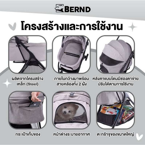 Bernd Lina Pet Auto Fold รถเข็นสัตว์เลี้ยง Carbon Black