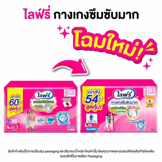 ไลฟ์รี่ กางเกงซึมซับมาก ยกลัง 3 ห่อ (มีไซส์ M-XXL)
