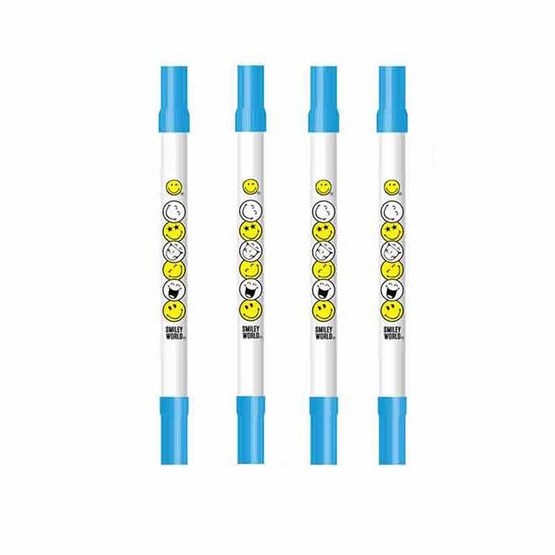 KIAN-DA ปากกา 2 หัว Fine Color Double Marker Smiley - Blue (แพ็ก 4 ด้าม)