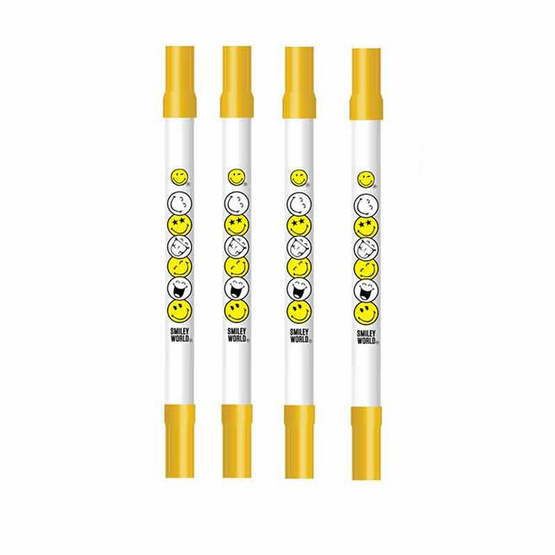 KIAN-DA ปากกา 2 หัว Fine Color Double Marker Smiley - Yellow (แพ็ก 4 ด้าม)