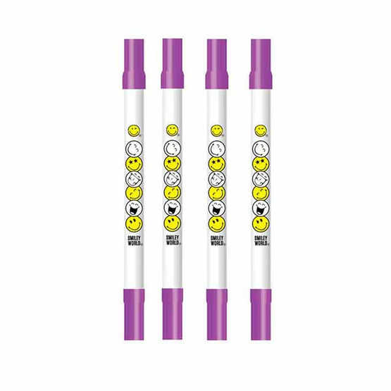 KIAN-DA ปากกา 2 หัว Fine Color Double Marker Smiley - Purple (แพ็ก 4 ด้าม)