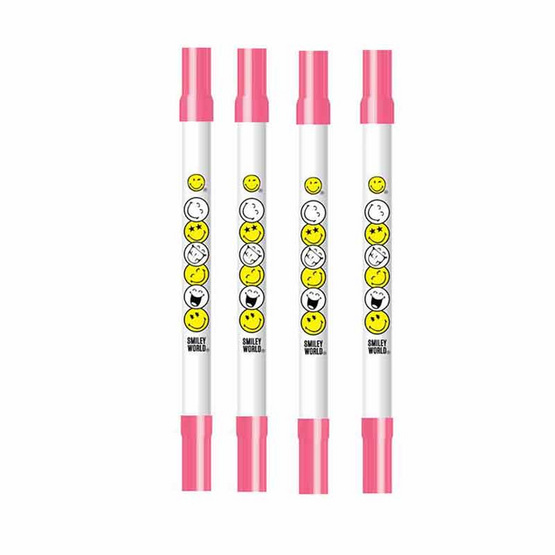 KIAN-DA ปากกา 2 หัว Fine Color Double Marker Smiley - Pink (แพ็ก 4 ด้าม)