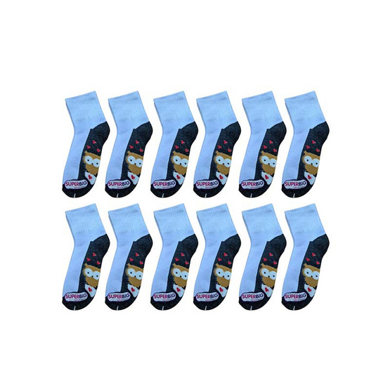Superbig ถุงเท้านักเรียน Quarter socks ขาวเทา ลายการ์ตูน แพ็ก 12 คู่ Superbig ถุงเท้านักเรียน Quarter socks ขาวเทา ลายการ์ตูน แพ็ก 12 คู่