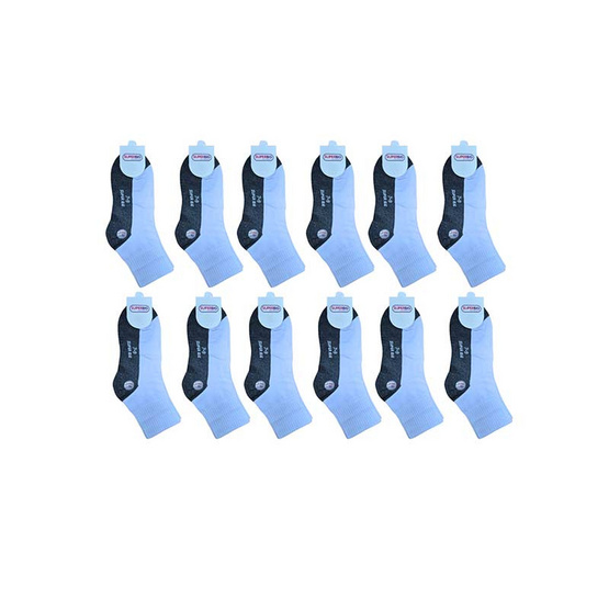 Superbig ถุงเท้านักเรียนขาวเทา Quarter socks White and Grey แพ็ก 12 คู่