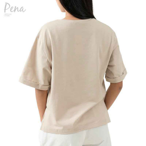 Pena house เสื้อยืดคอกลม สีพื้น ทรงครอป มีกระเป๋าหน้า รุ่น PSTS032401