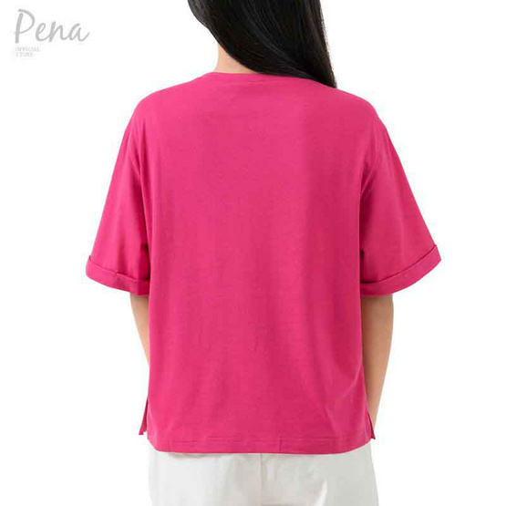 Pena house เสื้อยืดคอกลม สีพื้น ทรงครอป มีกระเป๋าหน้า รุ่น PSTS032401