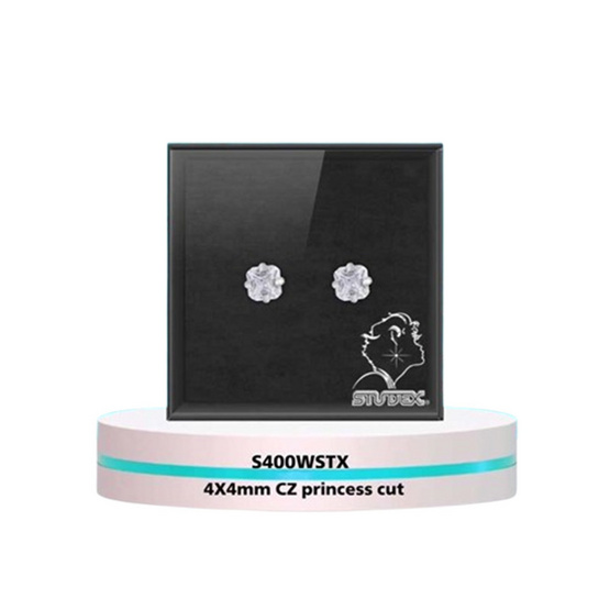 STUDEX SENSITIVE STAINLESS TIFF 4X4MM CZ PRINCESS CUT ต่างหูสำหรับหูแพ้ง่าย STUDEX SENSITIVE STAINLESS TIFF 4X4MM CZ PRINCESS CUT ต่างหูสำหรับหูแพ้ง่าย