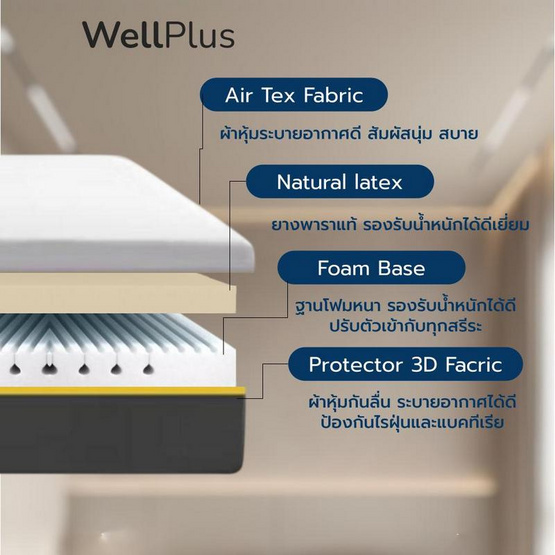 Wellplus ( อัด สุญญากาศ) ที่นอนยางพาราแท้ รุ่น Amelia ความหนา 6 นิ้ว นุ่มนอนสบาย