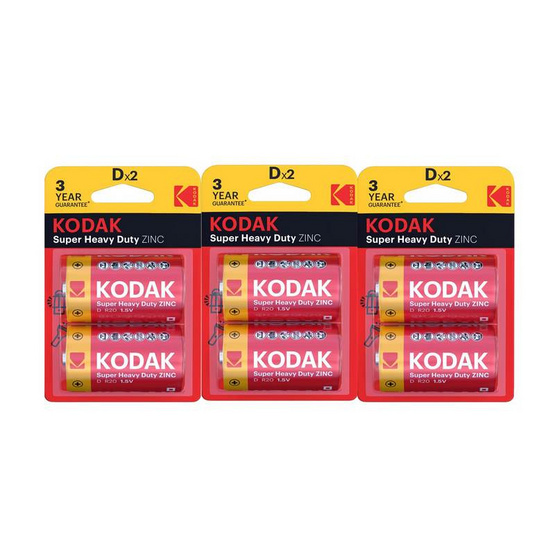 Kodak ถ่านคาร์บอนซิงค์ D (3 แพ็ก 6 ก้อน)