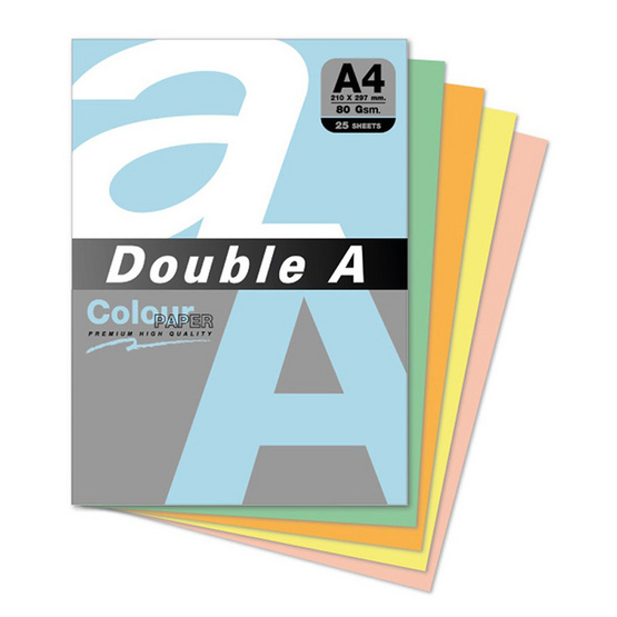 Double A กระดาษสี A4 80 แกรม 25 แผ่น คละสีพาสเทล ( แพ็ก 4 ห่อ)