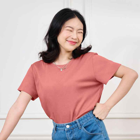 M2S Lifestyle เสื้อยืดคอกลมหญิง ชมพูกะปิ M2S Lifestyle เสื้อยืดคอกลมหญิง ชมพูกะปิ
