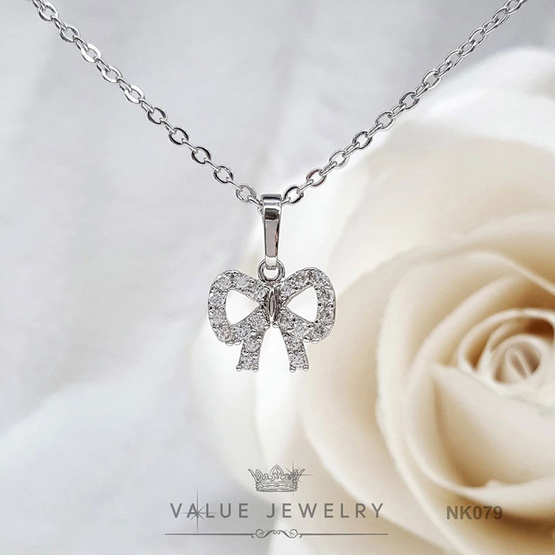 ValueJewelry เซ็ตเครื่องประดับคริสตัล ชุบทองคำขาว ลาย โบว์ Ribbon