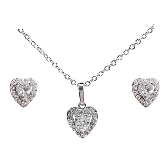 ValueJewelry เซ็ตเครื่องประดับคริสตัล ชุบทองคำขาว ลาย หัวใจ Heart