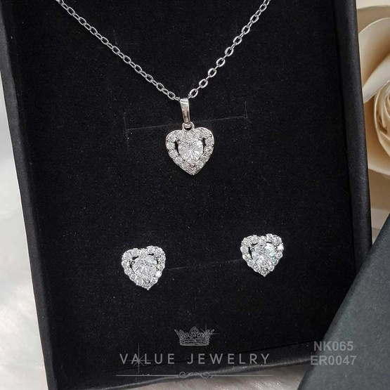 ValueJewelry เซ็ตเครื่องประดับคริสตัล ชุบทองคำขาว ลาย หัวใจ Heart