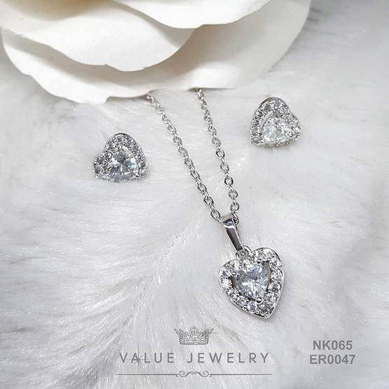 ValueJewelry เซ็ตเครื่องประดับคริสตัล ชุบทองคำขาว ลาย หัวใจ Heart