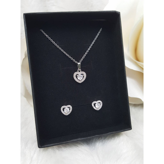 ValueJewelry เซ็ตเครื่องประดับคริสตัล ชุบทองคำขาว Crystal Heart