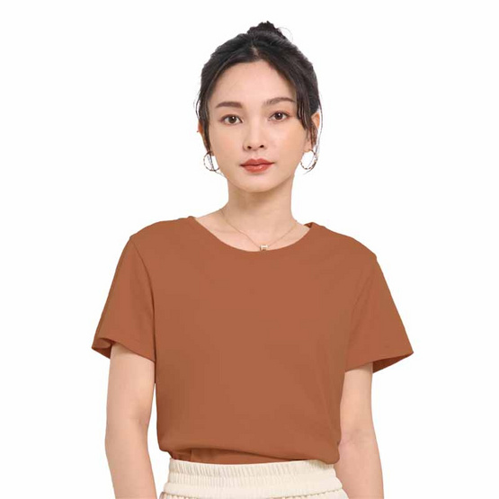 M2S Lifestyle เสื้อยืดคอกลมหญิง น้ำตาลมอคค่า