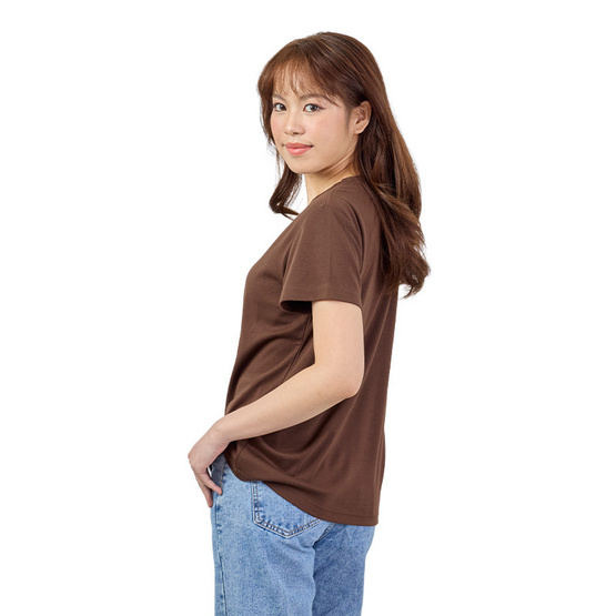 M2S Lifestyle เสื้อยืดคอกลมหญิง น้ำตาลมอคค่า