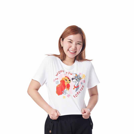 GQ EASY จีคิว อีซี่ เสื้อดีสนีย์ ลายเลดี้ แอนด์ เดอะแทรมป์ ทรง Baby Tee GQ EASY จีคิว อีซี่ เสื้อดีสนีย์ ลายเลดี้ แอนด์ เดอะแทรมป์ ทรง Baby Tee