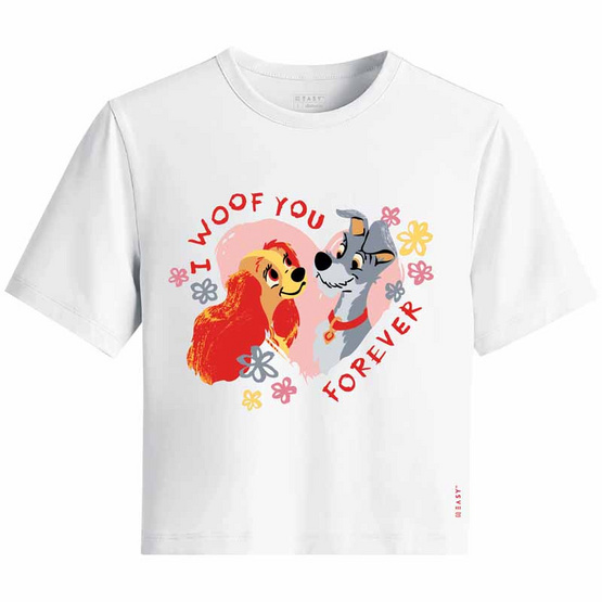 GQ EASY จีคิว อีซี่ เสื้อดีสนีย์ ลายเลดี้ แอนด์ เดอะแทรมป์ ทรง Baby Tee GQ EASY จีคิว อีซี่ เสื้อดีสนีย์ ลายเลดี้ แอนด์ เดอะแทรมป์ ทรง Baby Tee