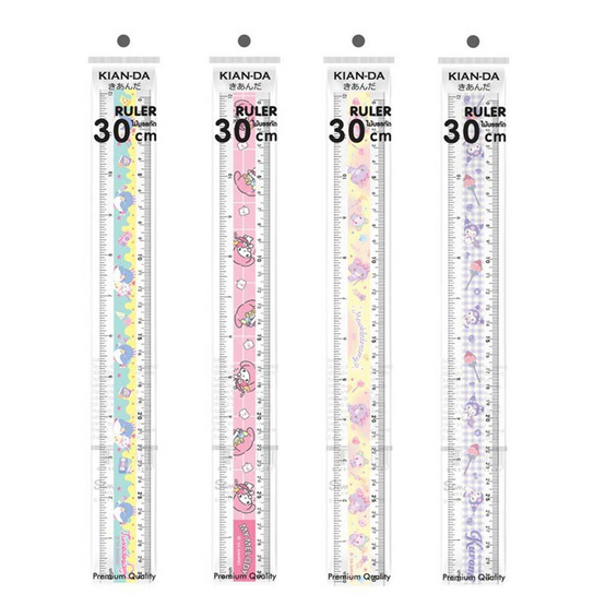 KIAN-DA ไม้บรรทัด 30 ซม. Sanrio คละลาย (แพ็ก 4 ชิ้น)