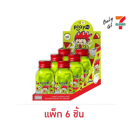 เพลย์มอร์ ลูกอมซาวเออร์วอเตอร์เมลอนรุ่นขวด 22 กรัม (แพ็ก 6 ชิ้น)