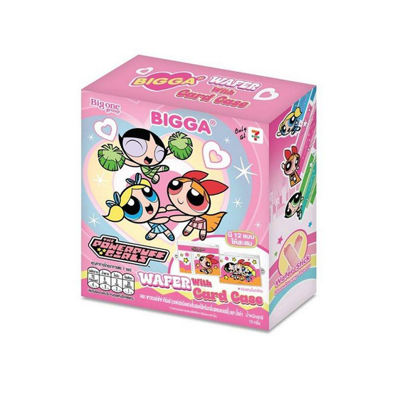 บิ๊กก้า เวเฟอร์อบกรอบกลิ่นสตรอเบอร์รี่พร้อมกระเป๋าการ์ดPowerPuffGirls 15 กรัม(แพ็ก 6 ชิ้น)