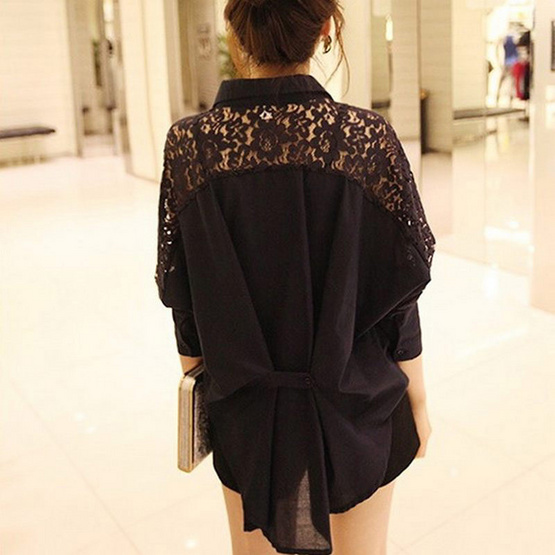 Forever25 เสื้อเชิ้ตผ้าชีฟองลูกไม้ซีทรู