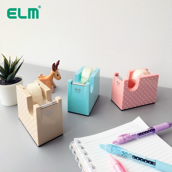 ELM แท่นตัดเทปมินิ TD-140 ลายจุด สีฟ้า (ฟรี! เทปใส 1 ม้วน)