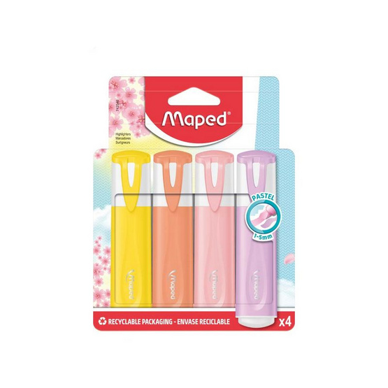 Maped ปากกาเน้นข้อความ FLUO PEPS สี PASTEL คละสี (แพ็ก 4 ด้าม)