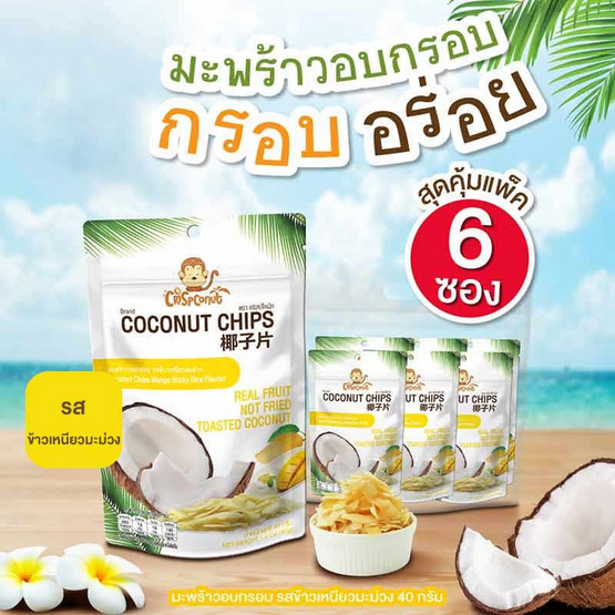 คริสปโคนัท มะพร้าวอบกรอบ รสข้าวเหนียวมะม่วง 40 กรัม (แพ็ก 6 ชิ้น)