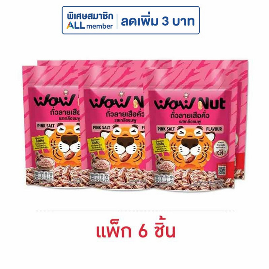 ว้าวนัท ถั่วลายเสือคั่ว รสเกลือชมพู 25 กรัม (แพ็ก 6 ชิ้น) ว้าวนัท ถั่วลายเสือคั่ว รสเกลือชมพู 25 กรัม (แพ็ก 6 ชิ้น)