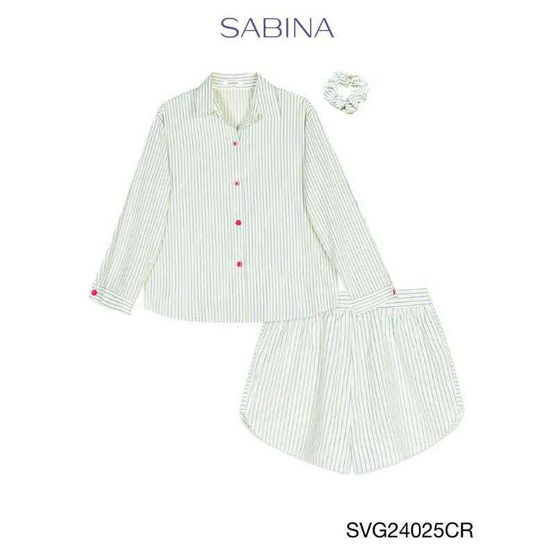 Sabina Sleepwear เซ็ตชุดนอน เสื้อแขนยาวพร้อมกางเกงขาสั้น แถมฟรี ยางมัดผม Sabina Sleepwear เซ็ตชุดนอน เสื้อแขนยาวพร้อมกางเกงขาสั้น แถมฟรี ยางมัดผม