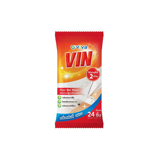 Vin by ViVa ผ้าเช็ดทำความสะอาดพื้นแบบเปียก กลิ่นคลีนลี่ เฟรช จำนวน 24 แผ่น